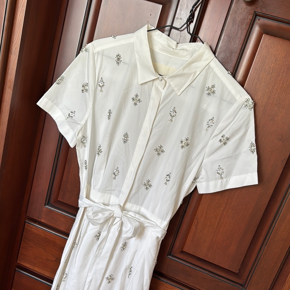 J Crew Shirtdress Embellished with Rhinestone Designs Size 6 NWOT